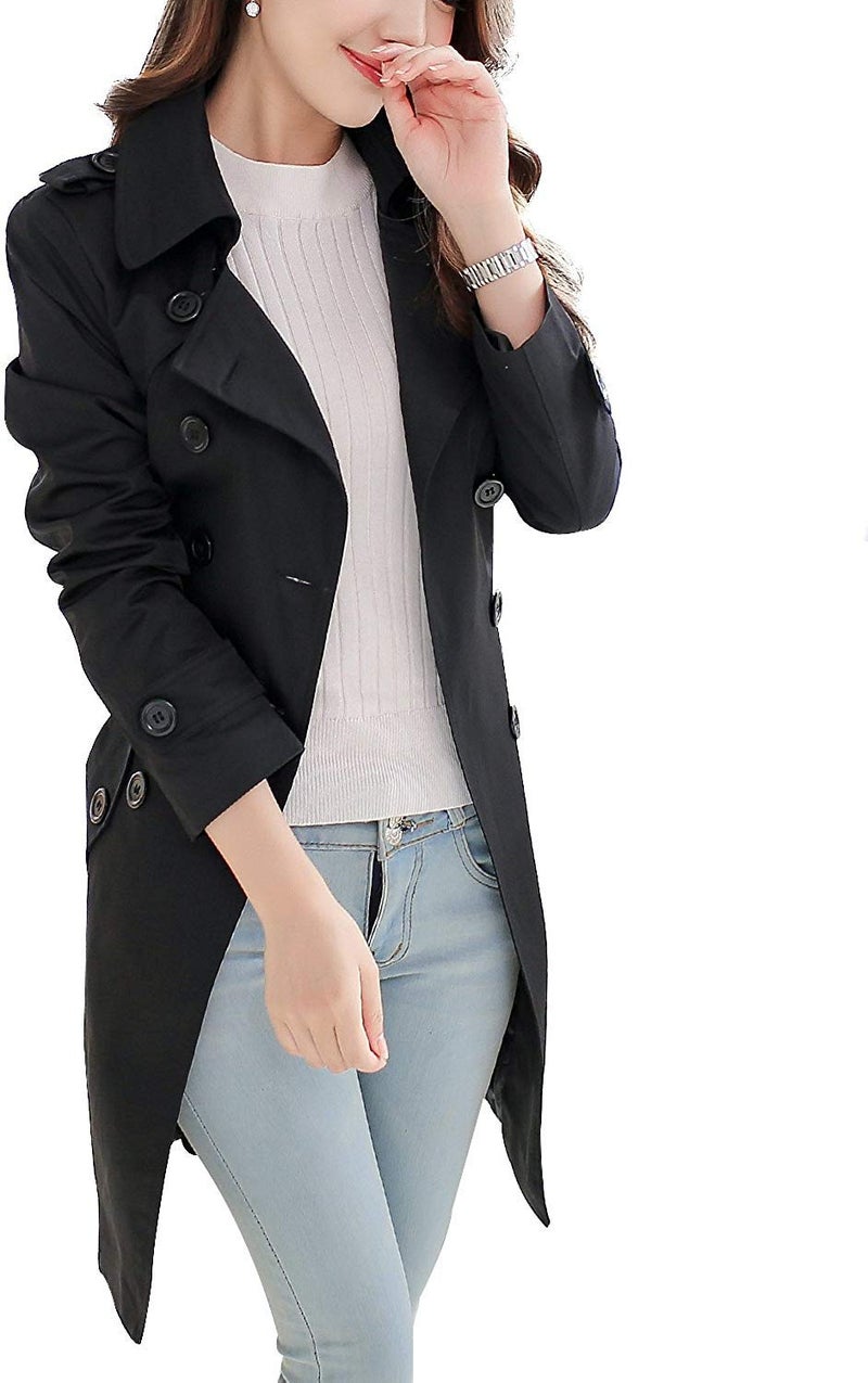 NANJUN Women's Double Breasted Trench Coat Overcoat (black 16) - Image 1